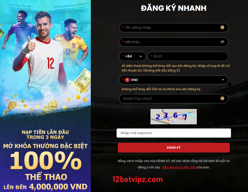 Tham gia đăng ký tài khoản 12bet